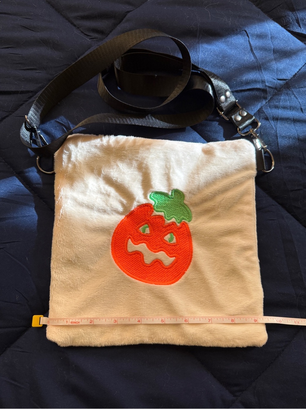 White Halloween Pillsbury Cookie Pumpkin Plush Crossbody Bag